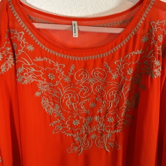 Donna Claire Orange Sheer Embroidered Blouse Side Tie Size 22 - Picture 3 of 8